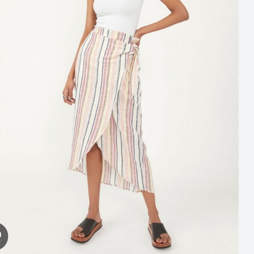 Free People Aubrey Sarong Wrap Striped Skirt 6 Resortwear Summer Beach Cover-up